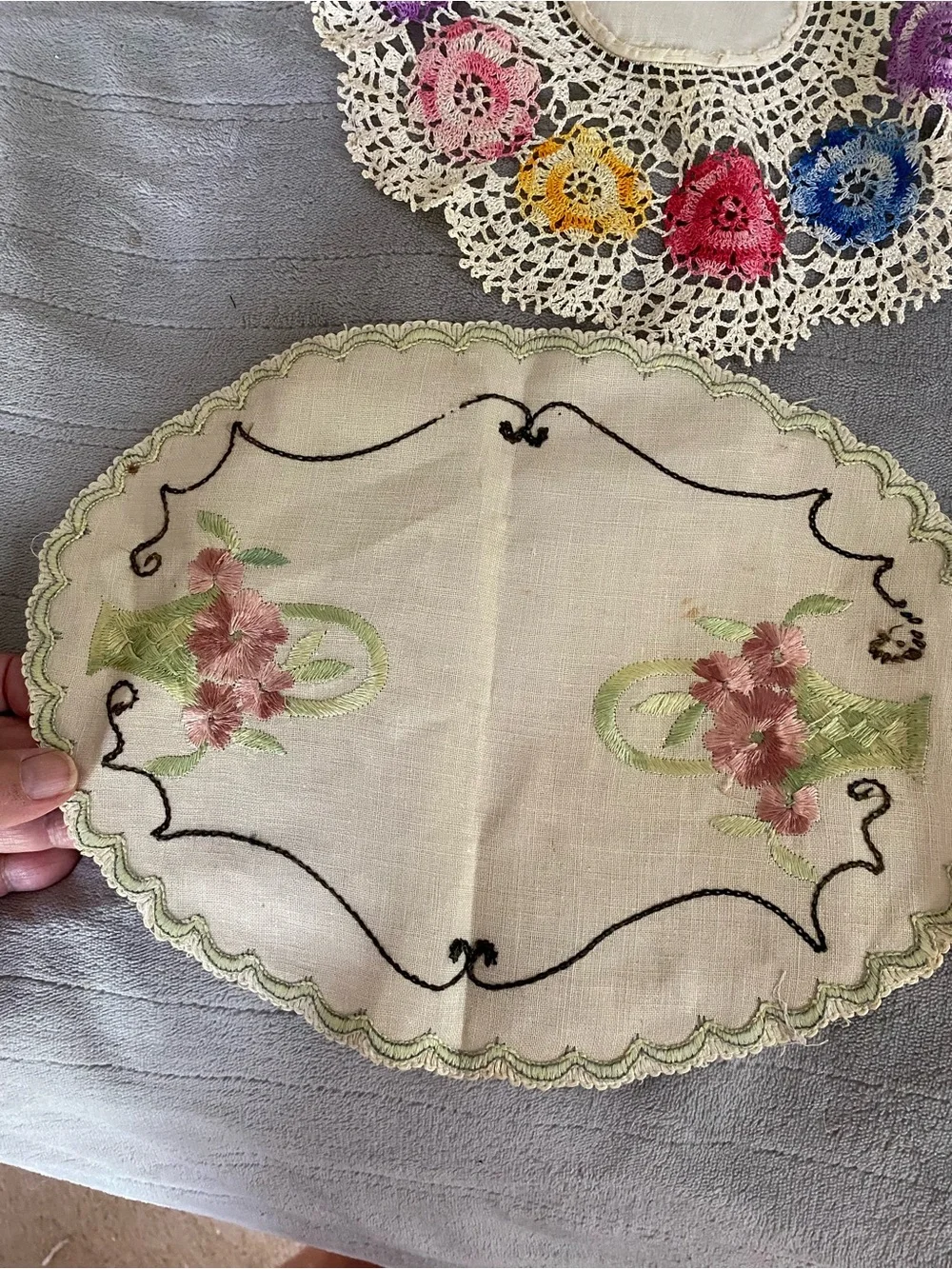 Handmade Crochet Doily with Multicolor Floral Accents